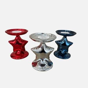 NWT Bath & Body Works Red, White, & Blue Single Wick Star Holders (3pc Bundle)